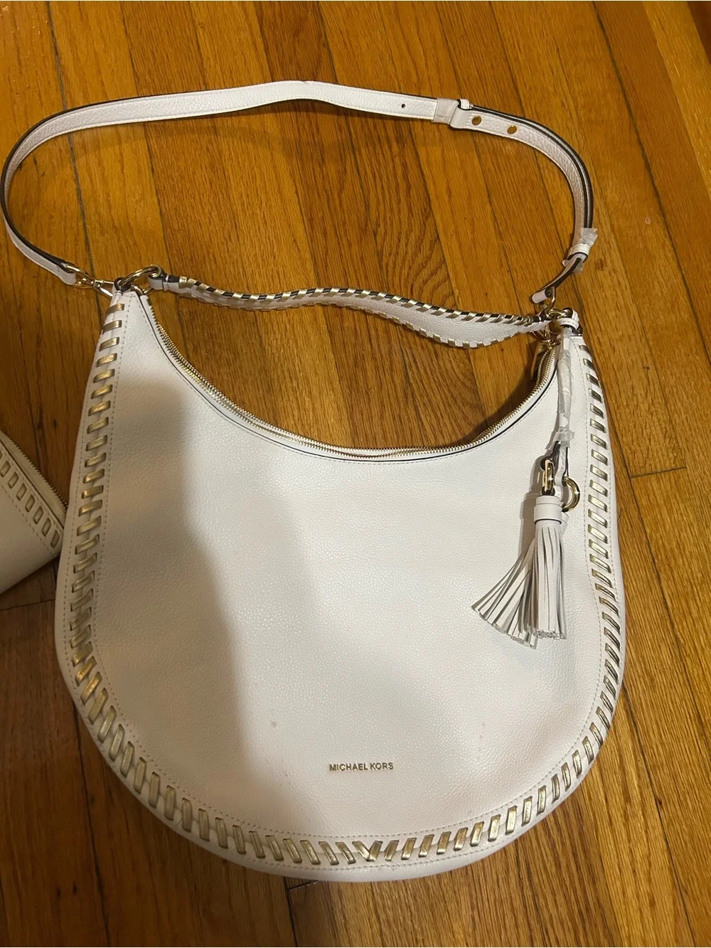Michael Kors Lauryn Large Shoulder Bag Leather Optic White And Wallet